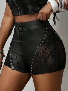 VYNCE Women's Shorts Lace-Up Tight Mini Faux Leather for Party Club Daily