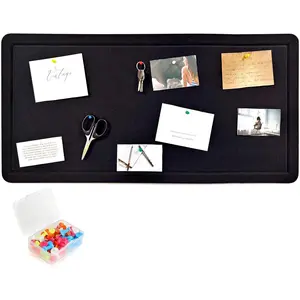 32"x16" Large Black Cork Bulletin Board with 50 Push Pins, Felt Pin Board for Notes Photos Schedules, Suitable for School Home & Office