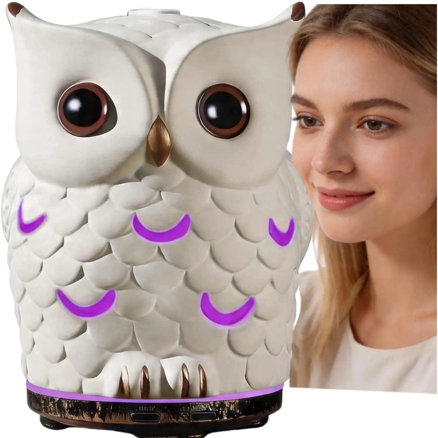 200ML Ceramic Aromatherapy Diffuser with 7 LED Color Lights, Ultrasonic Essential Oil Diffuser and Cool Mist Humidifier, Auto Shut-Off Protection, Quiet for Bedroom Office Spa, White