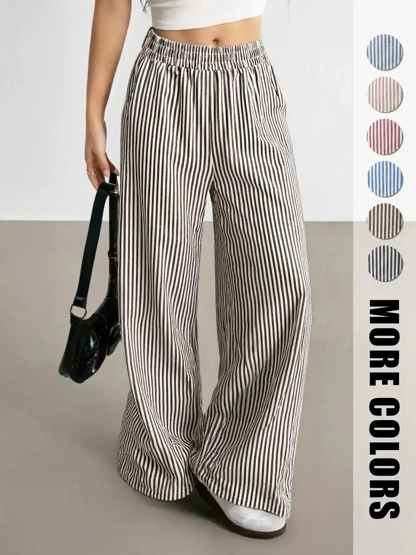 Women's Fitted Woven Striped Linen Straight Leg Trousers Casual Stylish and Sporty Suitable for All Seasons Multiple Occasions Including Work Commutes Wear at Home Beach Vacations Shopping Pants Commuter relaxed style