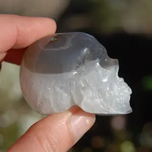 2in Grey Agate Geode Carved Crystal Skull