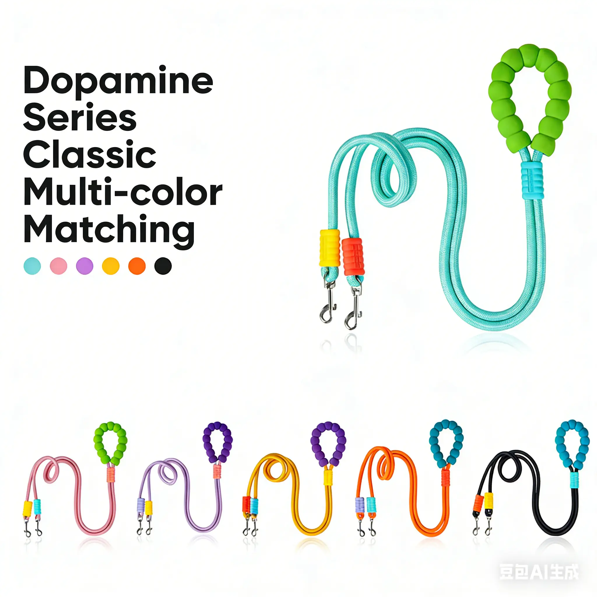 Pawlikee Dopamine Color Palette Compact Dog Leash - Nylon Rope, Soft Sponge Handle, Comfortable Pet Lead for Puppy Daily Walks (Pet Supplies)