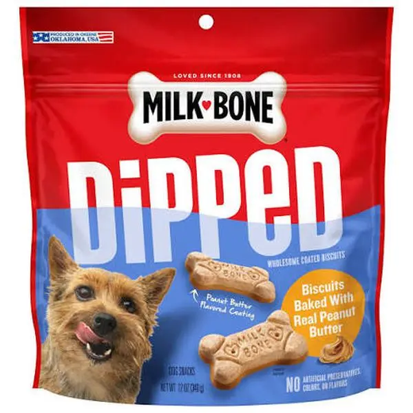 Milk-Bone Dipped Biscuits Peanut Butter Dipped in Peanut Flavored Coating 12 oz