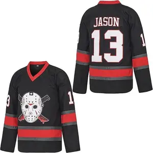 Men's Ice Hockey Jersey No. 13 Jason Black Voorhees Embroidered Signature Edition Sport Casual 95% Polyester Breathable Durable Christmas gifts UglySweater