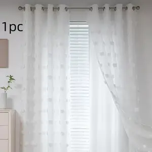1pc High-End American Style Double-Layer Curtains, Sheer with Fluffy Pom-Poms, Suitable for Living Room, Bedroom, and More, Window Curtain