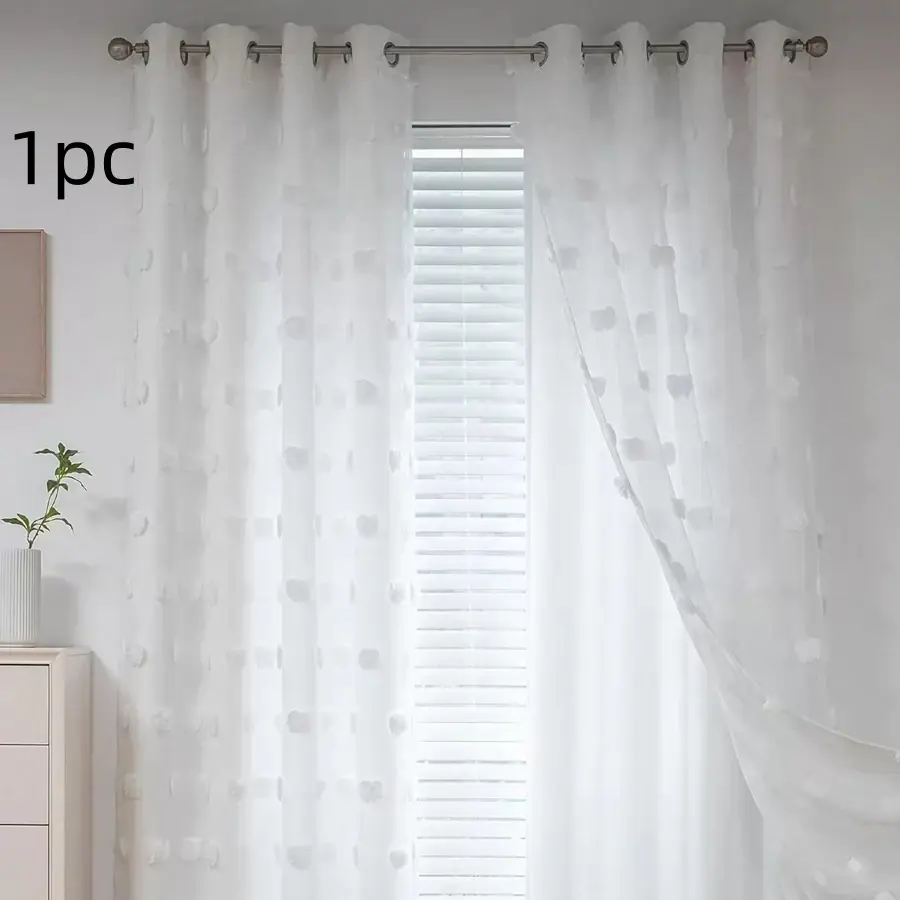 1pc High-End American Style Double-Layer Curtains, Sheer with Fluffy Pom-Poms, Suitable for Living Room, Bedroom, and More, Window Curtain