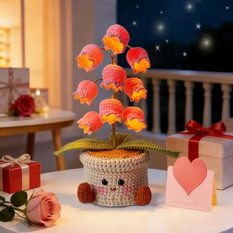 Jeangamo Handmade Crocheted Lily of the Valley LED Lantern - Warm LED Decorative Light, Whimsical Home Decor Items, Bedside Desk Ornament, Gifts for Women, Romantic Gifts for Her, Room Decor for Women