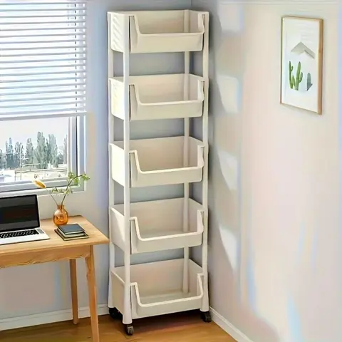 Beige Multifunctional Large-Capacity Plastic Storage Cart with Rolling Wheels - Layered Shelf Racks, Countertop Kitchen Organizer, Kitchen Accessories Holder, Room Storage Solution for Rolling Cart Organization,home decor