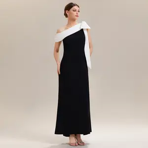 Ever-Pretty 2026  dress style classic dress,One-Shoulder Formal Gown - Black&White Contrast Accent, Flowy Maxi Silhouette for Wedding Guest ,Evening Events ,black tie wedding guest dress.02632