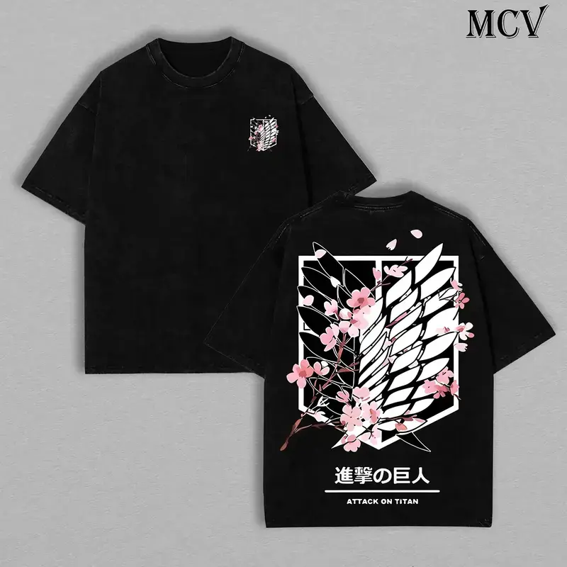 Attack On Titan Anime Unisex Tee | Wings Of Freedom AOT Shirts - Eren Acid Wash Shirt Graphic Tee Casual Menswear Soft Top Sweater, Hoodie | AOT Streetwear Style Tee