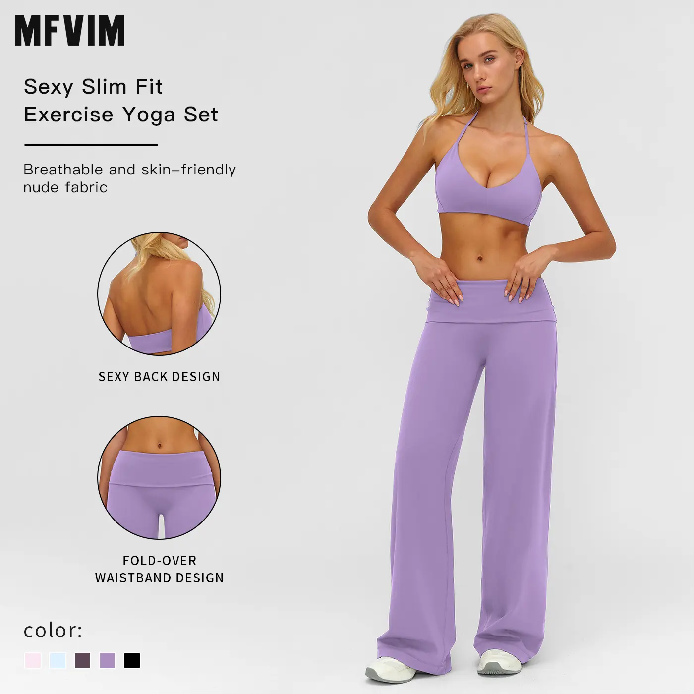 MFVIM Women's 2-Piece Athleisure Set - Thin-Strap Halter Bra, High-Waisted Flared Leggings, Sporty Chic Activewear Vibes, Ideal for Yoga, Gym Workouts