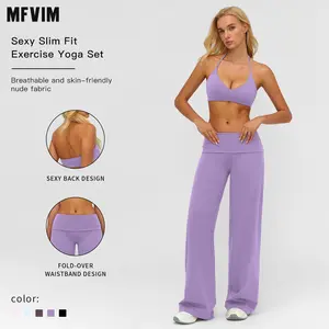 MFVIM Women's 2-Piece Sports Wear Set - Thin-Strap Halter Bra, High-Waisted Flared Leggings, Fitness Sport Outfits, Gym Sets for Women, Ideal for Yoga, Gym Workouts