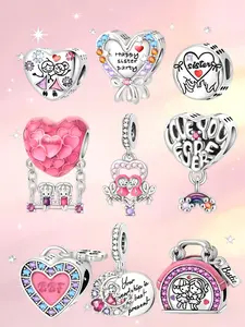 Sister & Bff Friendship Charm Beads Set, Plated 925 Sterling Silver Heart & Rainbow Dangle Charms, Compatible with European Bracelets for Women