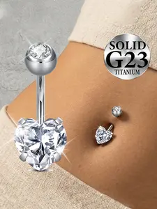 Titanium Belly Button Rings, Internally Threaded 8-16mm Long Belly Ring, Heart CZ Navel Rings for Women 14G Belly Piercing Jewelry Cubic Zirconia Jewelry