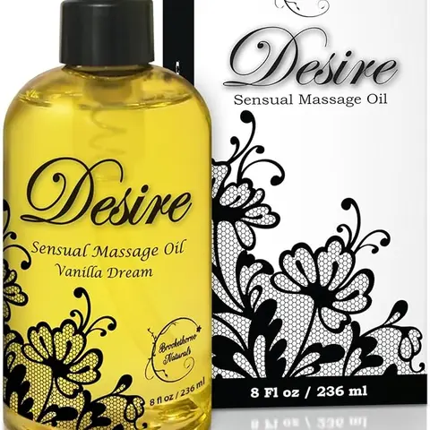 Desire Gentle Scent Body & Massage Oil for Couples - 1 Bottle/Pack, 8oz (226.8g/6-8.9fl oz) Plant-Based Vanilla Infused Body Care, Hydrating Moisturizer with Sweet Almond, Grapeseed, Jojoba Oils, Relaxing Glide, Non-Greasy, Smooth Skin Texture Improver