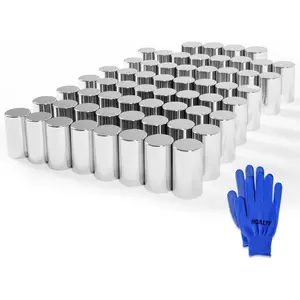 60Pcs 33mm Cylinder ABS Chrome Plastic Anti-Rust Thread-on Lug Nut Cover Caps for Semi Trucks
