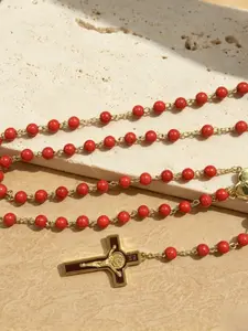 Natural Turquoise Beaded Necklace with Antique Gold Cross Pendant, Elegant Luxury Style, Daily Wear Jewelry Accessory