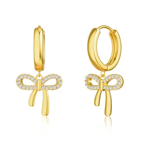 Moodear Elegant Bow Hoop Earrings for Women Trendy Glam Decorative Jewelry Christmas 2025 Ornament Delicate Bow Design Simple Twist Hug Hoop Earrings Decoration Style