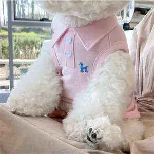 Pet Plain Polo Shirt With Embroidery Vest Set, Spring And Summer