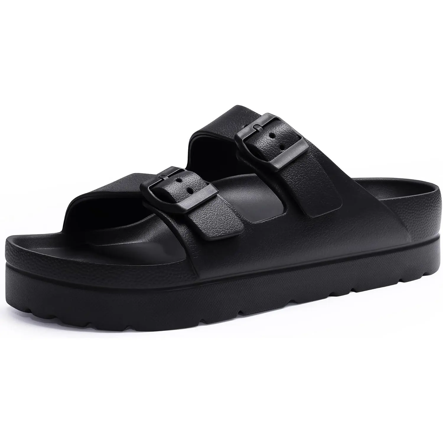 Women's Platform Sandals with Arch Support, Chunky Lightweight Foam Slip on Slides, Comfortable Summer Beach Sandals with Adjustable Buckle Girl Walking Shoes Footwear Bridal Cream White Flatform Pedal Vacuum Black Wedge