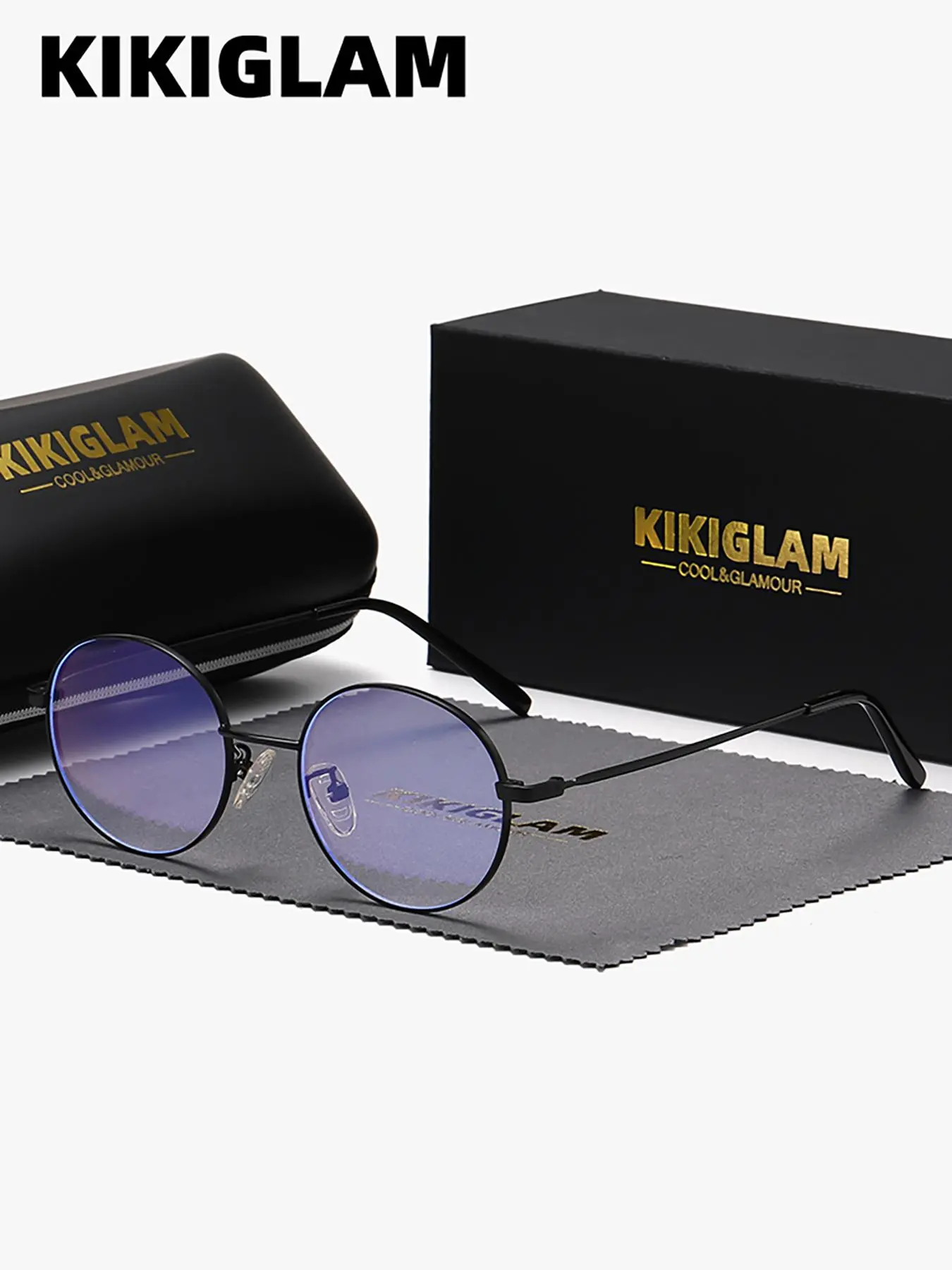 1 Piece Kikiglam Unisex Round Full Metal Frame Glasses Circle Glasses Petite frame shape Plain Pattern Optical Lens
