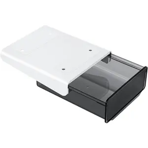 1 Pcs Under Desk Drawer, Under Table Hidden Organizer, Plastic Self-adhesive Slide out Under Desk Storage Drawer for Office Dresser Home School Stationery Kitchen (Black)