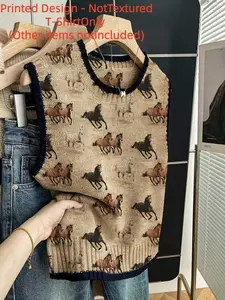 Women's Printed Gilet, Sleeveless Slim-Fit Top, All-Over Animal Pattern, Fashionable Round Neck, Four-Season Wear, Trendy Ladies' Knit Vest