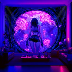 A Stunning Jellyfish Tapestry That Glows Under Fluorescent Lights - Fluorescent Printed Fabric for Wall Decoration, Perfect for Bedroom Aesthetics. Ideal for Parties, Celebrations, And Home Decor in Bedrooms, Offices, And Living Rooms