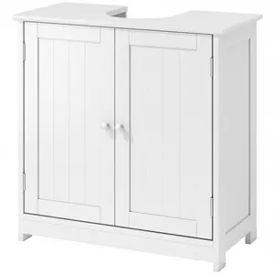 Moisture Block Double Door White Pedestal Sink Base Storage Cabinet U Cut Out Fit Open Sink Adjustable Height Inner Shelf Three Independent Weight Limits Total 22 Lbs Shelf 7 Lbs Top 8.8 Lbs Extra Concealed Storage For Compact Home Bathroom Layouts