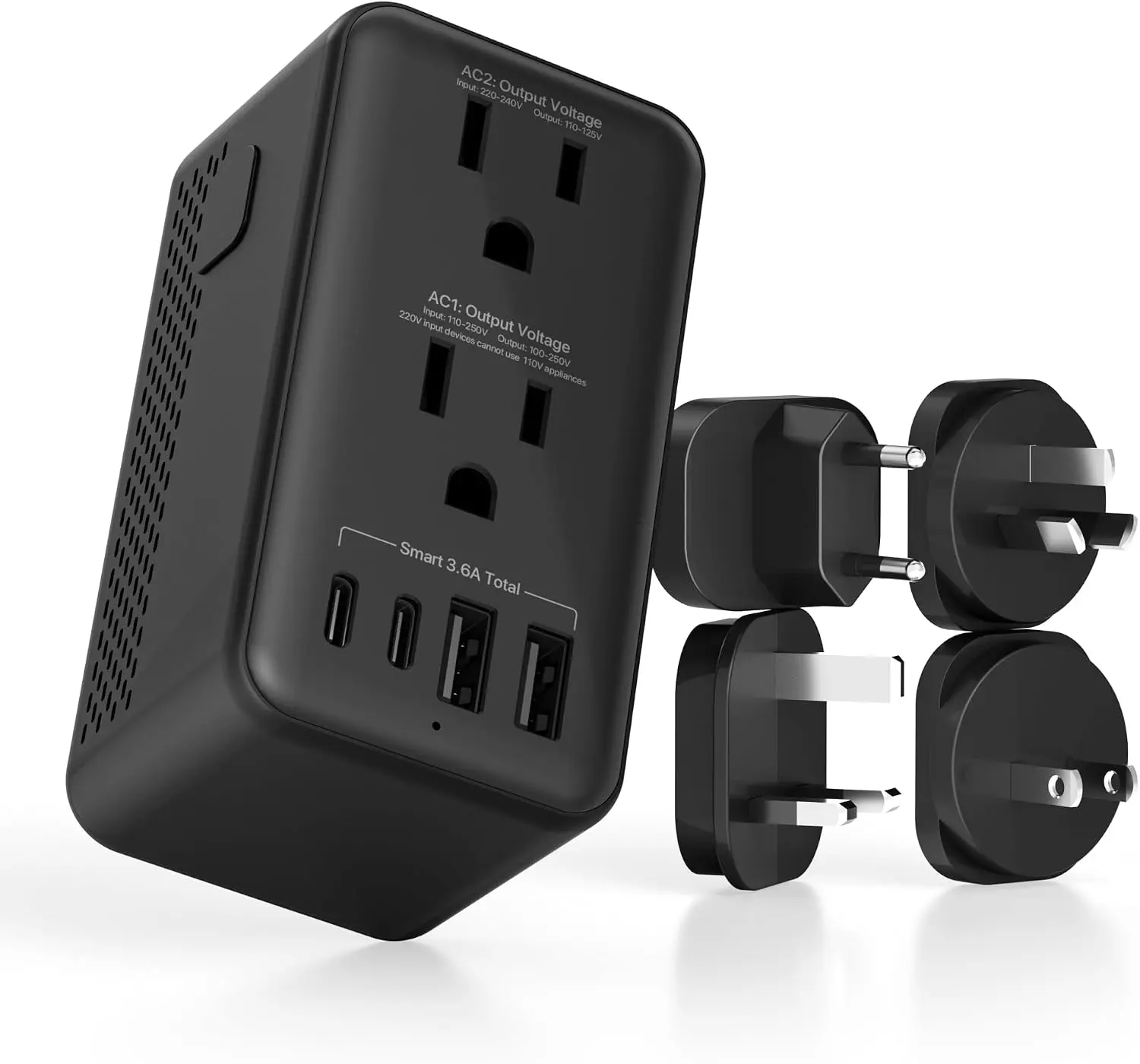 International Power Adapter, 1600W 2-in-1 Power Converter Adapter for 220V Devices in 110V Countries, 6-in-1 Charging with 4 Plugs for Travel Worldwide