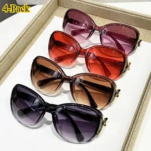 4-Pack Women's Y2K Oversized Round Tortoise Shell Fashion Glasses – Comfortable Lightweight Pink Purple Tinted AC Lenses, Stylish Non-Prescription Eyewear for Driving, Travel & Everyday Outfits