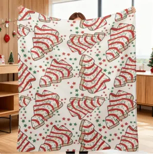 Whimsical Christmas Tree Cake Throw Blanket Cozy Holiday Tree Cake Pattern Blanket Perfect Xmas Gift For Dorms Bedroom Couch Mom Little Debbie Christmas Tree Blanket