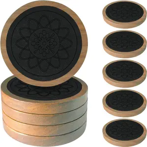 Wood Coasters for Drinks, Absorbent Coaster Sets of 5, Drinks Coasters for Coffee Tabletop Protection, Non-Slip, Non-Stick, Suitable for Kinds of Cups Wooden Table Drink, 4.3 Inches Black