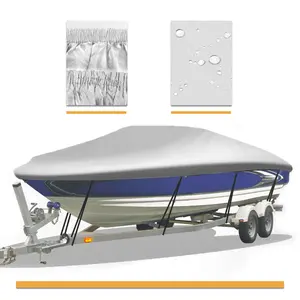 14-22FT-Heavy Boat Cover 210D Waterproof and Breathable Oxford Cloth V-Shaped Boat Cover Protect The Ship from Harm Towable Heavy Duty Boat Cover. Blue Grey