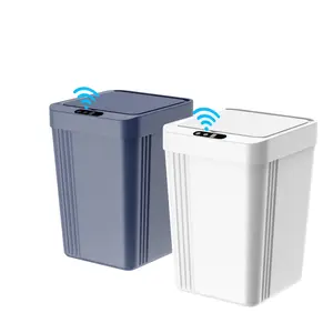 TINANA Smart Sensor Trash Can 2 Pack, 3.4 Gallon Plastic Garbage Bin 13L Waterproof Touchless Wastebasket for Bedroom, Office, Living Room, Blue & White