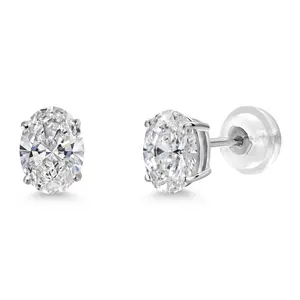 14K White Gold IGI Certified Lab Grown Diamond Stud Basket Setting Earrings | 2.00 Cttw | Oval Cut Each 1 Ct | E-F Color | VS1-VS2 Clarity | Gold Earrings For Women Men