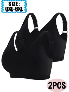 【Plus Size】 Solid Color Wireless Medium Bra, Comfortable Breathable Bra, Women's Lingerie Underwear for All Seasons