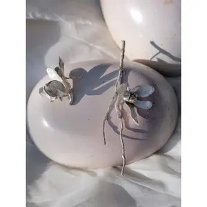Niche Designer Uneven Length Orchid Flower Drop Earring Antique Oxidized Silver Natural Plant Inspired Elegant Accessory