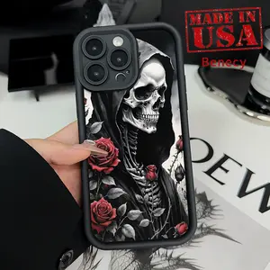 TPU Phone Case for iPhone 15 16 14 Pro Max 13 12 11 XR XS Plus E Grim Reaper Pattern Pocket-Friendly Shockproof Silicone Protective Soft Smartphone Casing