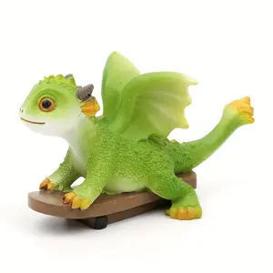 Adorable Green Dragon Skateboard Resin Ornament | A fantastical home decor item and gift, adding a touch of magic and fantasy to your home! It can bring a joyful and fun-filled magical atmosphere to any space.