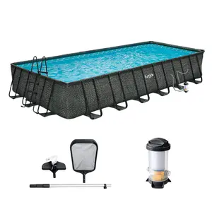Funsicle 24 Ft Oasis Designer Lap Above Ground Pool w/ Pump, Dark Herringbone