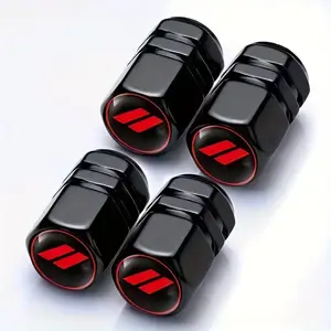 Car Tire Valve Stem Cap Black with Red Logo 4 Pack Durable and Stylish Universal Fit for All Vehicles Metal Material Sealing Ring Caps Anodized Aluminum Heavy Duty Airtight Corrosion-Resistant Alloy Skull Colored American Flag Tire Valve Caps Premium Skul
