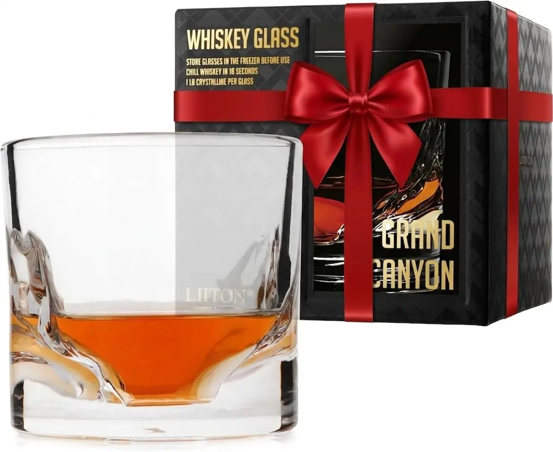 LIITON Grand Canyon Whiskey Glass - 10 oz Freezable Durable Solid Heavy Crystal Glassware, Ideal for Birthday Gatherings with Chill Charge System