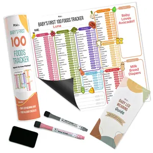 Baby First Foods Tracker & Baby Led Weaning Book Mini Guide by Mewl - 100 Foods Before 1 Checklist Reusable Dry Erase Board - Baby Feeding Essentials: Puree & BLW Supplies for Baby Magnet Board