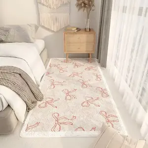 Soft Plush Korean Style Carpet, Fluffy Area Rug, Soft Indoor Rugs, Cute Girls Room Rug with Bow Design, Fashionable Home Decor Mat, Room Decoration Rug for Living Room Bedroom Porch Closet Rugs Bedroom