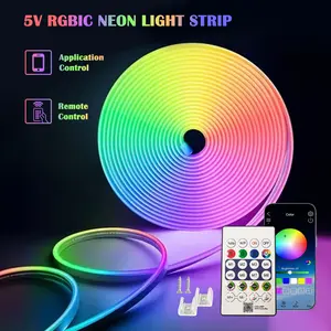 Smart Neon Light Strip USB Powered, 24 Key Remote/APP Control, Music Sync, Multi-Mode Lighting, DIY Shape, Neon Accent Lights, Halloween Christmas Decor