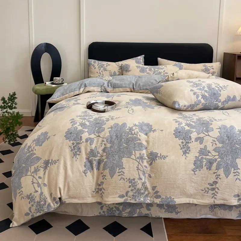 4pcs Vintage Oriental Texture Bedding Set, Decorative Bedding Set, Soft and Breathable, Single Twin Dorm Home Use, Floral Plant Patterns, Soft Bedding Sets, Breathable Duvet Set