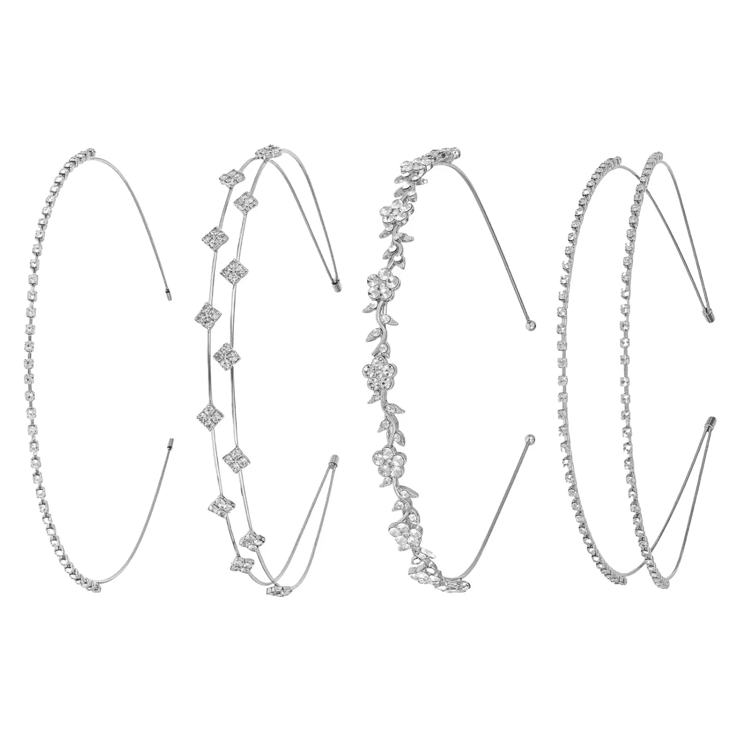4 count Rhinestones Headbands For Women,  Bridal Headband,  Flower Girl Leaves Crown  Band Tiara Wedding Hair Accessories ()