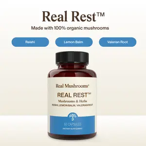 Real Mushrooms RealRest Capsules | Organic Reishi, Valerian Root, Lemon Balm Blend | 500mg Capsules | Vegan Gluten Free Non GMO | 60 Capsules 30 Servings