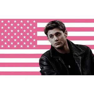 [Best Gift]custom Dean Winchester Navy Cotton Jacket Tapestries, Jensen Ackles Pink Flag, Jensen Ackles as Dean Winchester Indoor Wall Tapestries